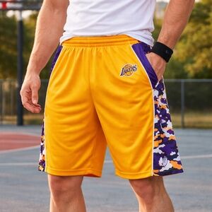 UNK Los Angeles Lakers NBA Basketball Shorts Mens XL Gold Purple Camo Licensed